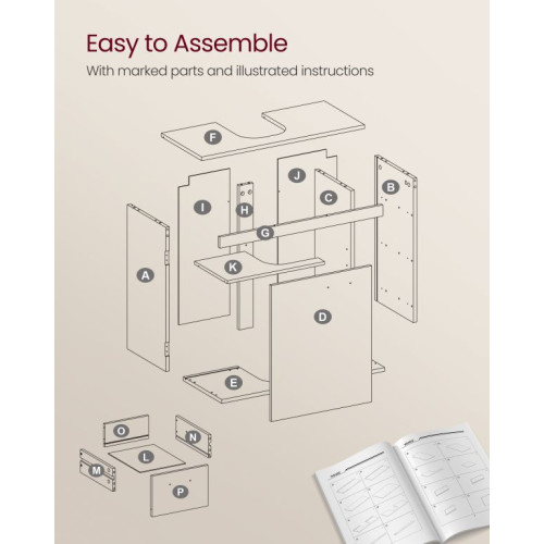 Kúpeľňová skrinka pod umývadlo, 30 x 70 x 64 cm, biela