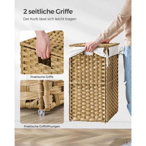 Pletený košík na bielizeň s vekom a vyberateľnou vložkou,90l