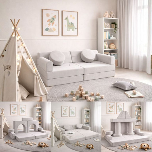 Dizajnová modulárna pohovka pre deti, 150 cm, slonovinová