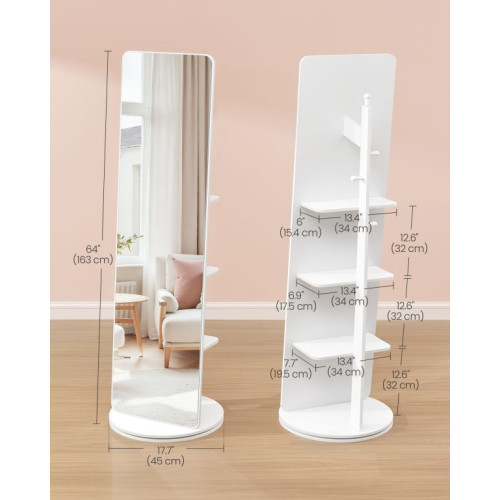 Stojacie zrkadlo s úložným priestorom, biele, 45 x 163 cm