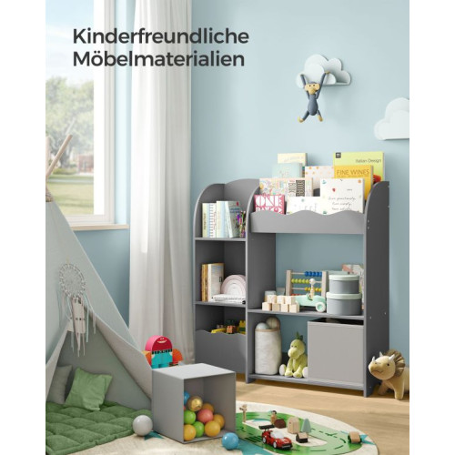 Detský regál na knihy a hračky, sivý, 93 × 100 cm