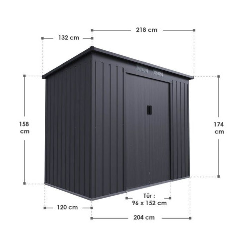 Kovový záhradný domček s posuvnými dverami 218 x 132 x 174 c Kovový záhradný domček s posuvnými dverami 218 x 132 x 174 c