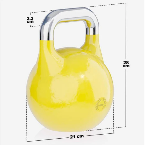 Súťažný kettlebell 16 kg žltý – oceľ, štandardná veľkosť
