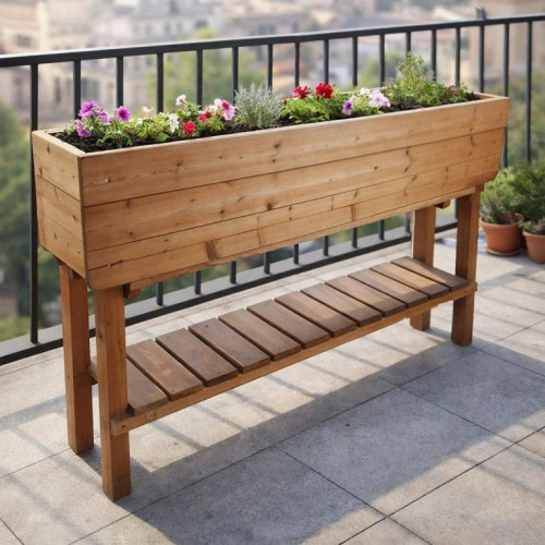 Drevený vyvýšený záhon na nožičkách s výškou 124 cm