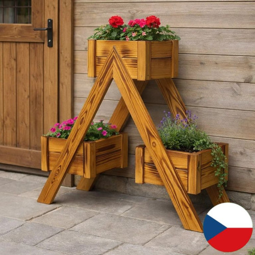 Drevený stojan na kvety 68 × 56 × 24 cm, 3 kvetináče