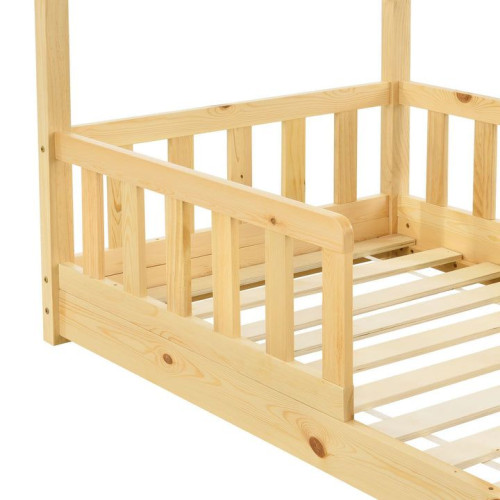 Detská posteľ 160x80 cm s bočnicou a roštom, prírodná farba