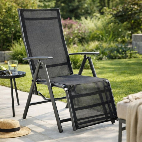Záhradné hliníkové skladacie kreslo s podnožkou RELAX - antracit