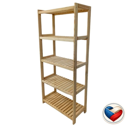 Drevený regál s 5 policami, 173 × 70 × 33 cm, borovica