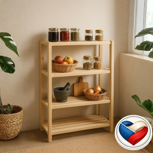 Drevený regál z borovice, 4 police, 133 x 80 x 33 cm, české