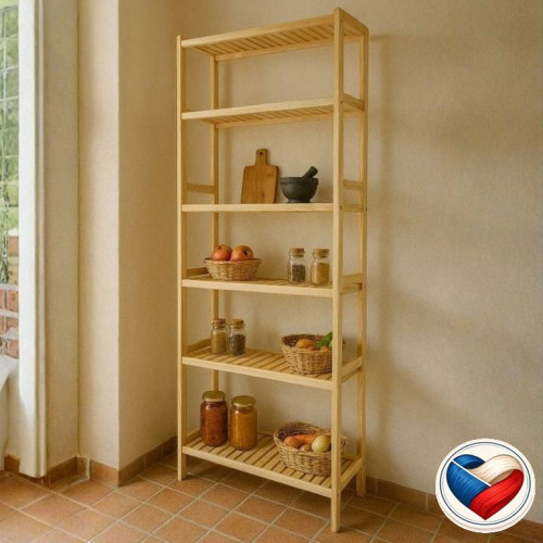 Drevený regál z borovice, 6 políc, 213 x 80 x 33 cm, český