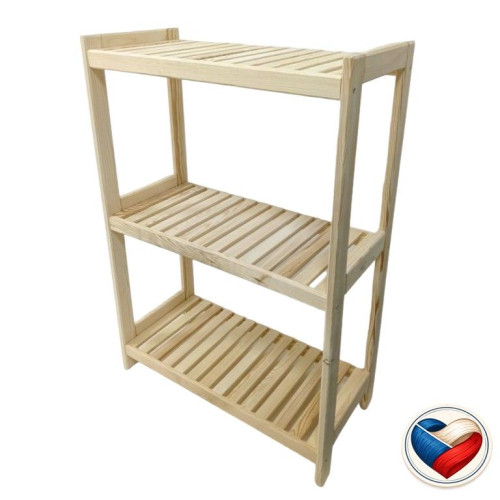 Drevený regál s 3 policami, 93 × 70 × 33 cm, borovica, česká