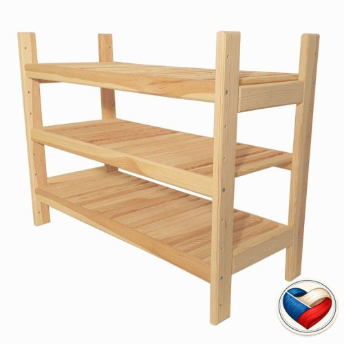 Drevený regál s 3 policami, rozmery 60 × 64 × 25 cm
