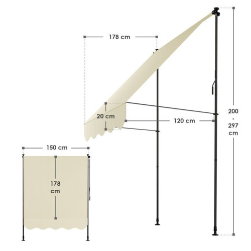 Balkónová markíza 150x120 cm, béžová, výškovo nastaviteľná