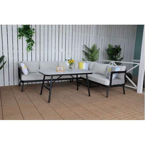 Moderná hliníková rohová súprava, čierna, svetlosivá, kameň