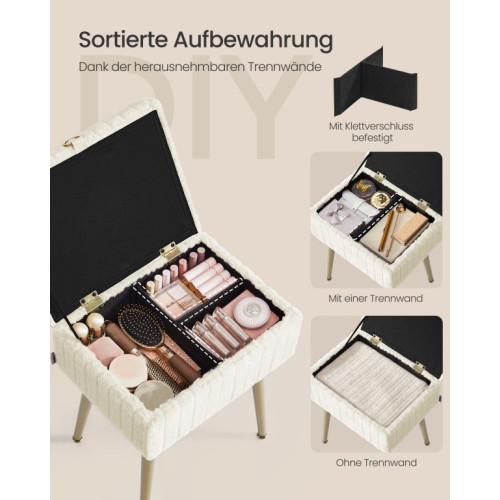 Taburet s úložným priestorom, krémovo biely, 30 x 40 x 50 cm