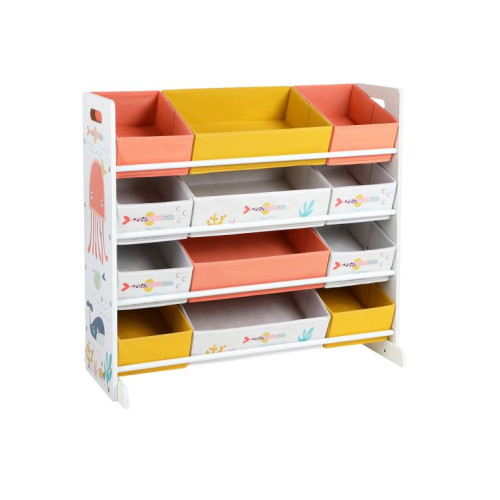 Detský úložný regál s boxami a motívom oceánu, 83 x 38 x 78