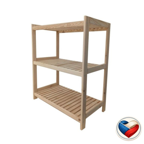 Drevený regál s 3 policami, 93 × 70 × 43 cm, borovica, česká