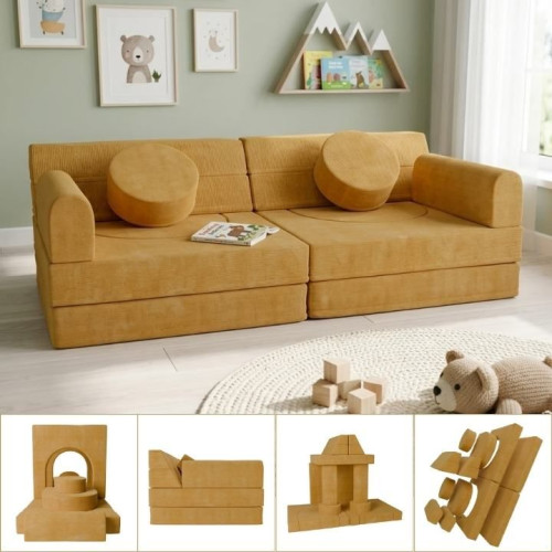 Dizajnová modulárna pohovka pre deti, 150 cm, horčicovo žltá