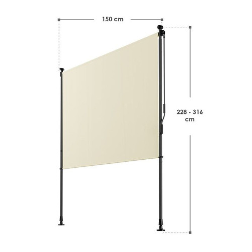 Zvislá markíza na balkón 150x228-316 cm, UV ochrana, béžová