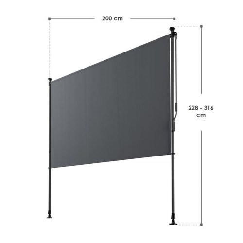 Zvislá markíza na balkón 200 x 228-316 cm, UV ochrana, sivá