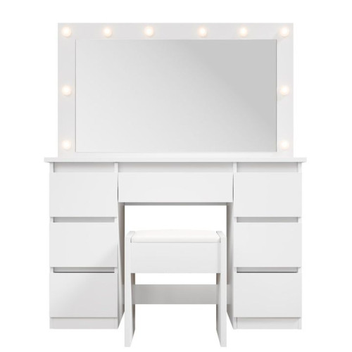 Kozmetický stolík s LED zrkadlom a stoličkou, biely