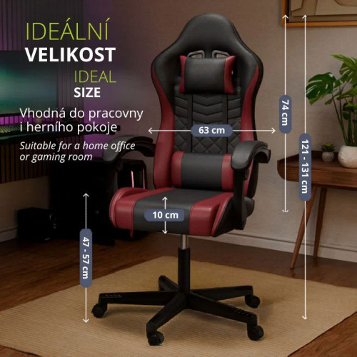 Ergonomická herná stolička, čierna/červená, vankúšiky, Ergonomická herná stolička, čierna/červená, vankúšiky,