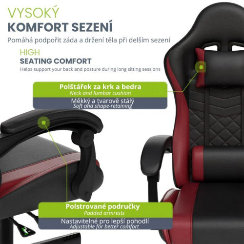 Ergonomická herná stolička, čierna/červená, vankúšiky, Ergonomická herná stolička, čierna/červená, vankúšiky,