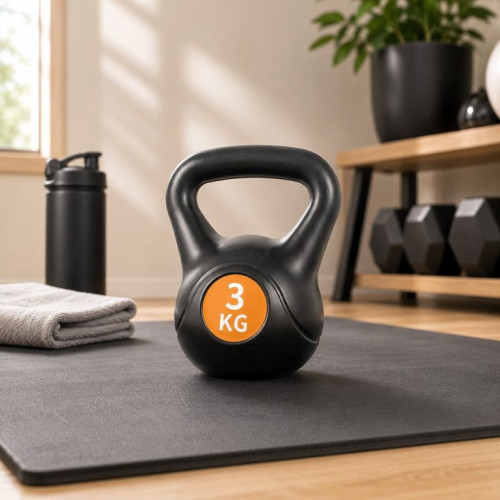 Kettlebell 3 kg plastový s cementovou výplňou