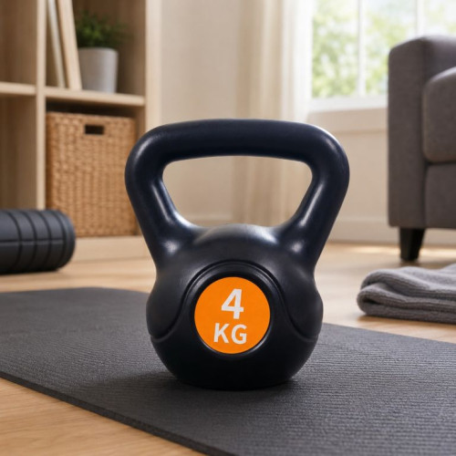 Kettlebell 4 kg plastový s cementovou výplňou
