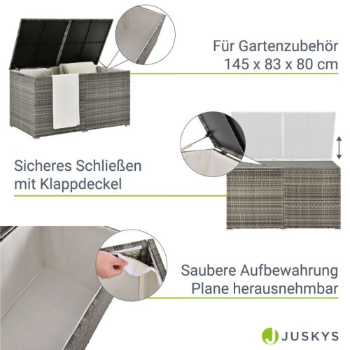 Úložný box z polyratanu 950 l, sivý, s vnútornou plachtou