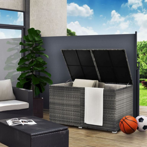 Úložný box z polyratanu 950 l, sivý, s vnútornou plachtou Úložný box z polyratanu 950 l, sivý, s vnútornou plachtou
