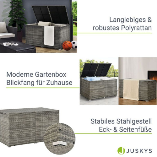Úložný box z polyratanu 950 l, sivý, s vnútornou plachtou