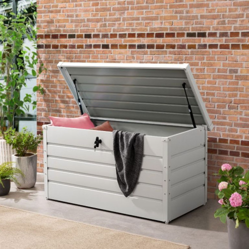 Kovový záhradný box 380 l, uzamykateľný, biely Kovový záhradný box 380 l, uzamykateľný, biely
