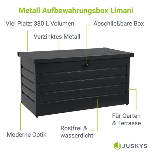 Kovový záhradný box 380 l, uzamykateľný, čierny