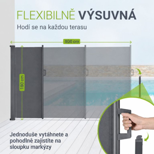 Výsuvná bočná clona, 500 x 180 cm, tmavošedá Výsuvná bočná clona, 500 x 180 cm, tmavošedá