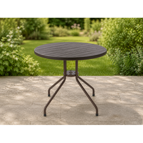 Okrúhly bistro stôl 80 cm – hnedý, oceľ a plast