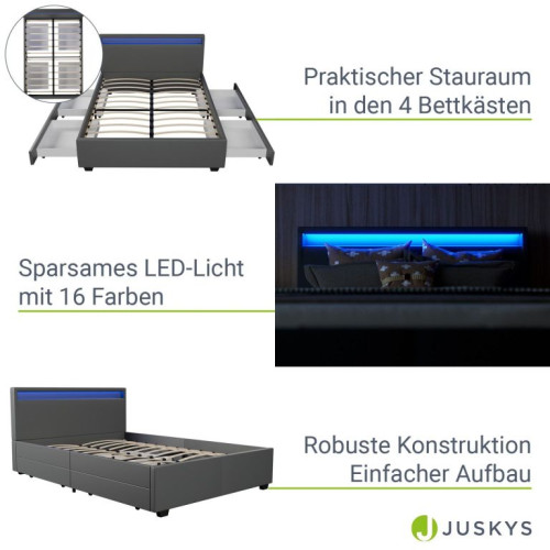 Moderná posteľ 140x200 cm s LED a úložným priestorom, sivá Moderná posteľ 140x200 cm s LED a úložným priestorom, sivá