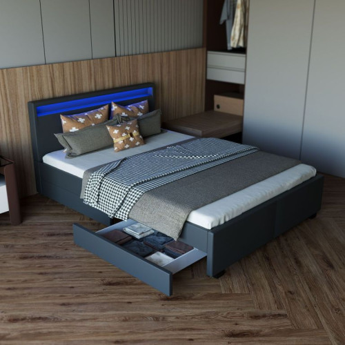 Moderná posteľ 140x200 cm s LED a úložným priestorom, sivá Moderná posteľ 140x200 cm s LED a úložným priestorom, sivá