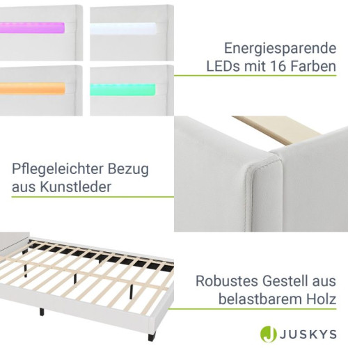 Moderná biela čalúnená posteľ 140x200 s LED a roštom Moderná biela čalúnená posteľ 140x200 s LED a roštom