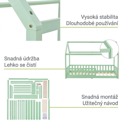 Domčeková posteľ 90x200 cm s bočnicou a roštom, zelená