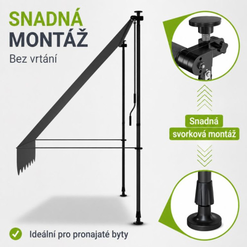Balkónová markíza 200x120 cm, sivá, výškovo nastaviteľná Balkónová markíza 200x120 cm, sivá, výškovo nastaviteľná