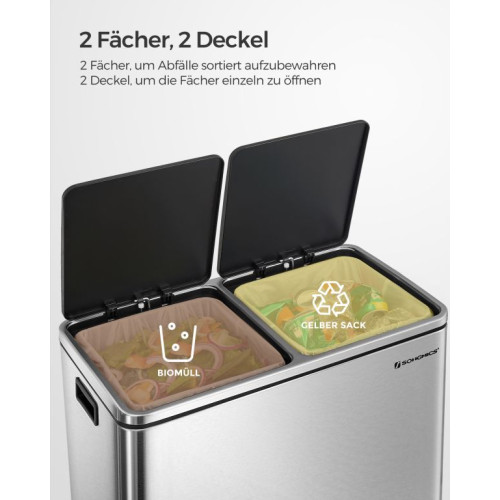 Nerezový kuchynský kôš na triedený odpad 2x30 l