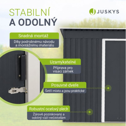Kovový záhradný domček s posuvnými dverami 218 x 132 x 174 c