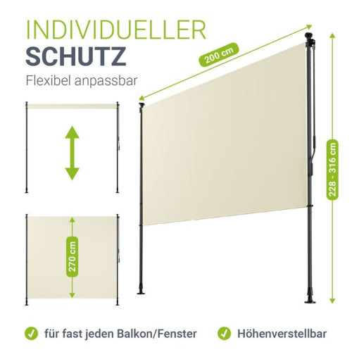 Zvislá markíza na balkón 200x228-316 cm, UV ochrana, béžová Zvislá markíza na balkón 200x228-316 cm, UV ochrana, béžová