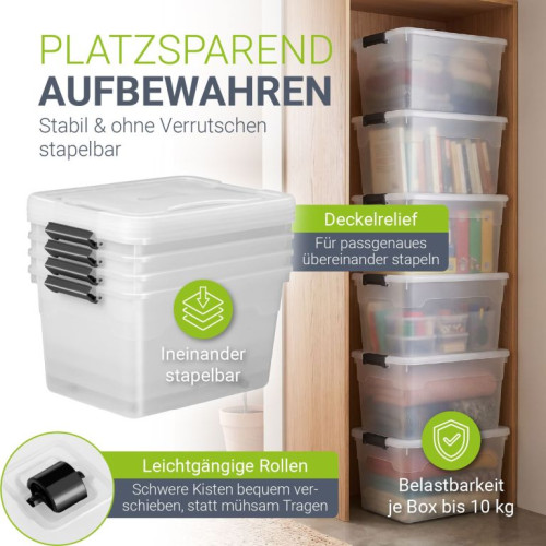 Úložné boxy s vekom 45 l, 4 ks, biele, stohovateľné