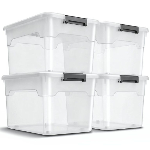 Úložné boxy s vekom 60 l, 4 ks, biele, stohovateľné