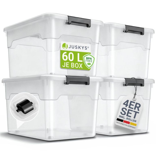 Úložné boxy s vekom 60 l, 4 ks, biele, stohovateľné Úložné boxy s vekom 60 l, 4 ks, biele, stohovateľné