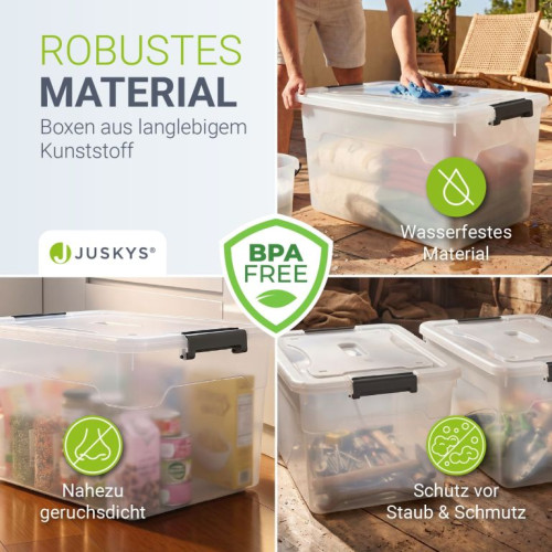 Úložné boxy s vekom 60 l, 4 ks, biele, stohovateľné Úložné boxy s vekom 60 l, 4 ks, biele, stohovateľné