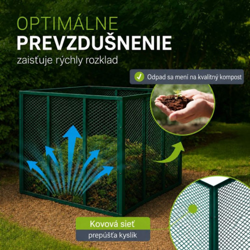 Záhradný kovový kompostér 450 l – zelený, vzdušný, odolný Záhradný kovový kompostér 450 l – zelený, vzdušný, odolný