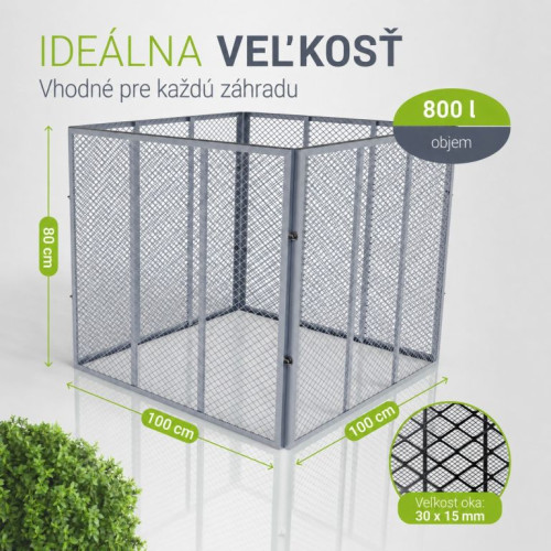 Záhradný kovový kompostér 800 l - strieborný, vzdušný, odoln Záhradný kovový kompostér 800 l - strieborný, vzdušný, odoln